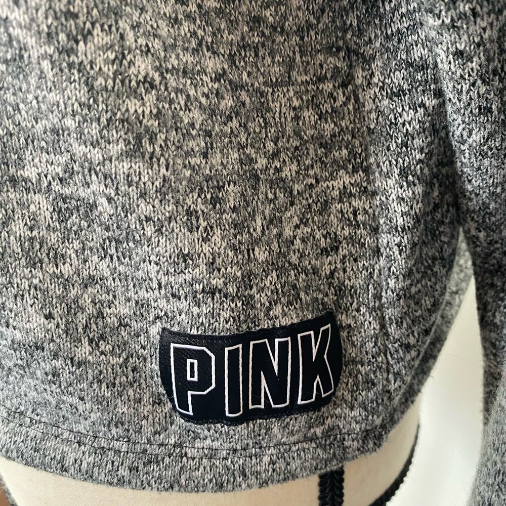 PINK Victoria Secret Crop Hoodie Marled Gray Fleece Lined Womens Sm Sweatshirt - Picture 7 of 14